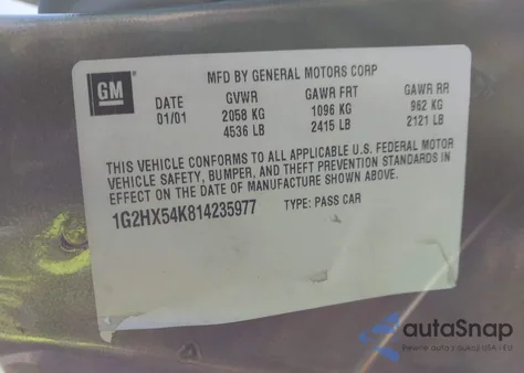 2001 Pontiac Bonneville Se from USA, damaged, VIN 1G2HX54K814235977